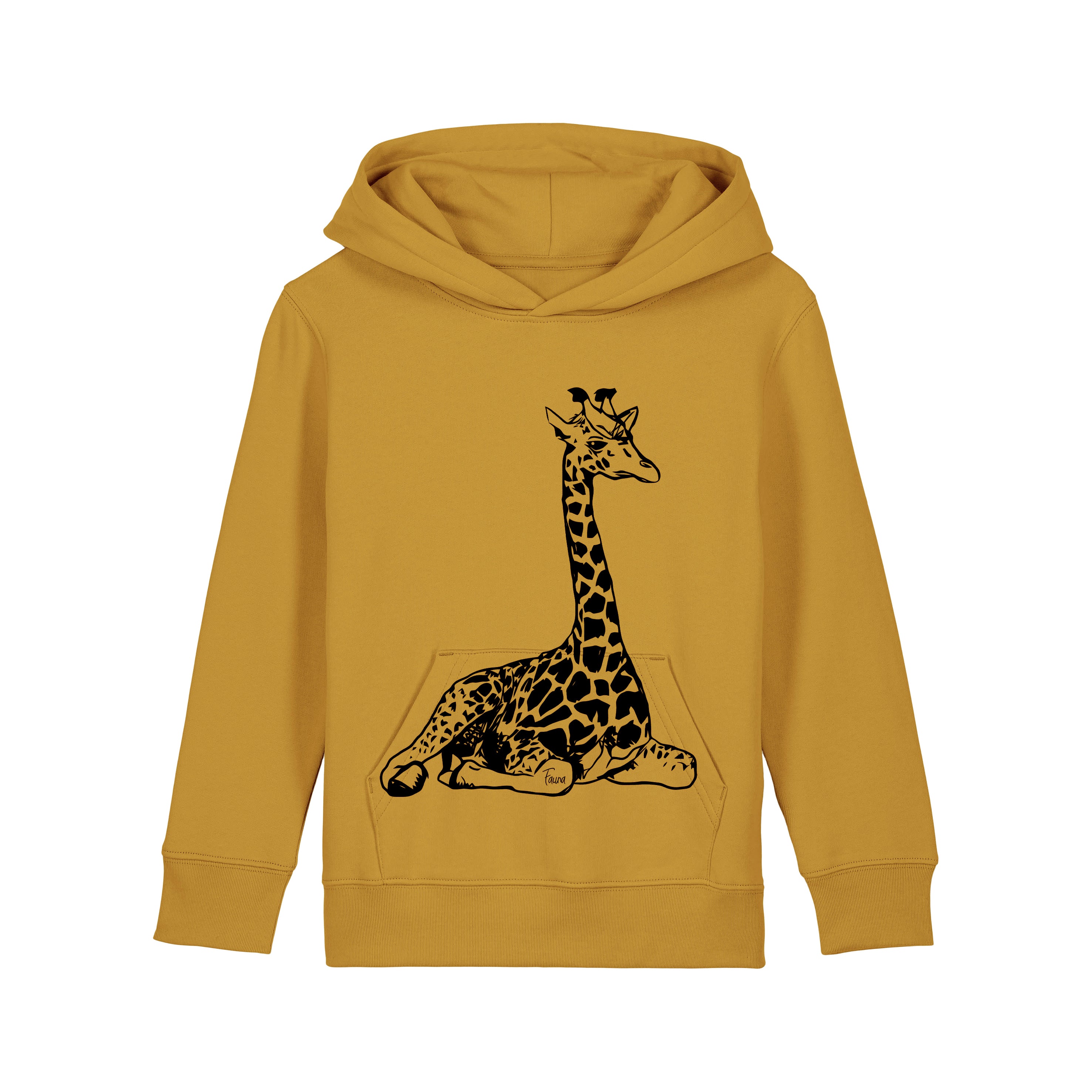Organic Cotton Kids Hoodie Giraffe on Ochre fauna Kids –
