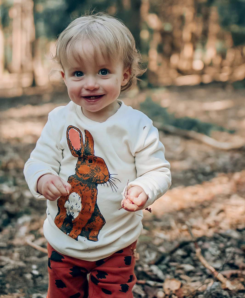Organic Cotton Kids Long Sleeved Top | Rabbit - handpainted