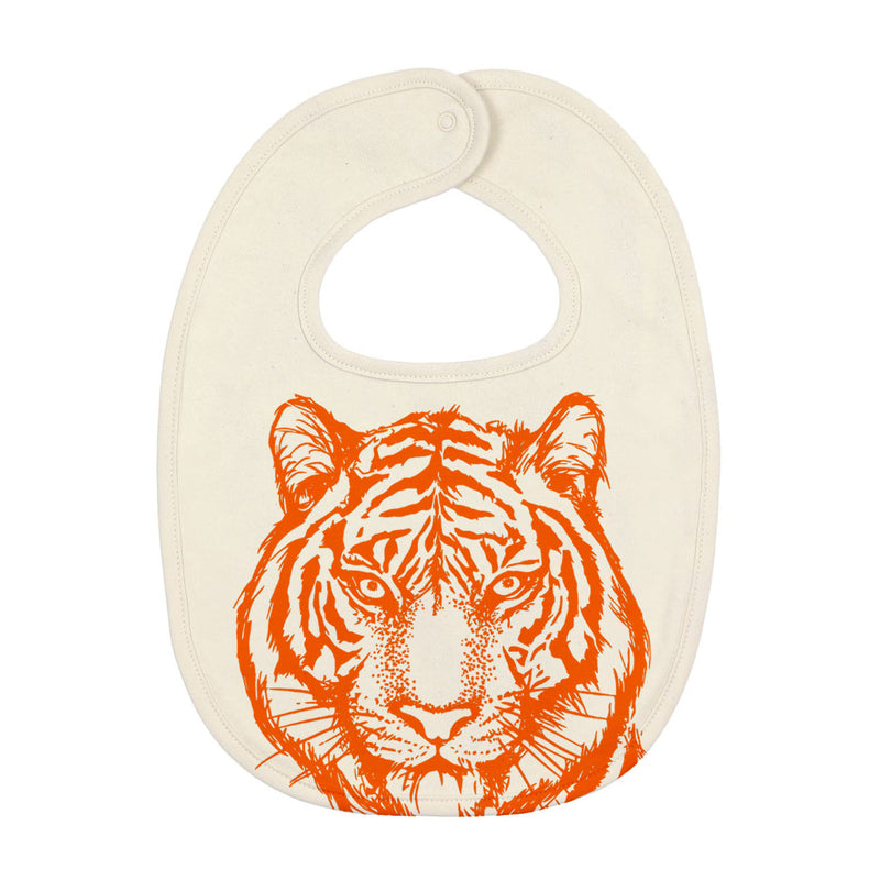 Baby Bib | Organic Cotton Hand Printed With Orange Tiger Fauna Kids