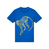 Blue organic cotton t-shirt with a gold monkey print by fauna.ie