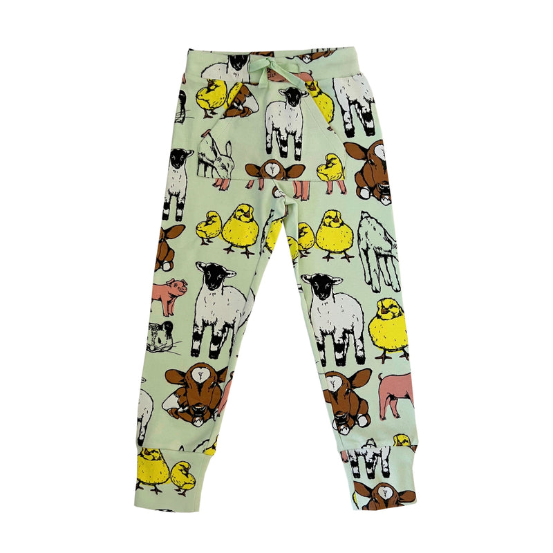 Fauna Kids Organic Cotton Slim Fit Jog Pants, Farmyard Print Fauna Kids