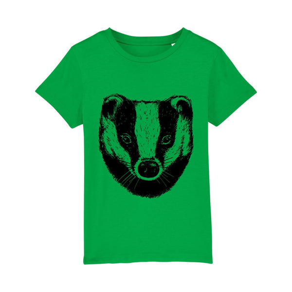 Fauna Kids T-Shirt, Badger Print in green & Black Fauna Kids