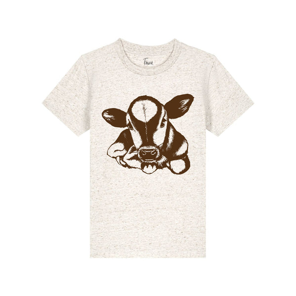 Fauna Kids T-Shirt, Cow on Natural Heather Cotton