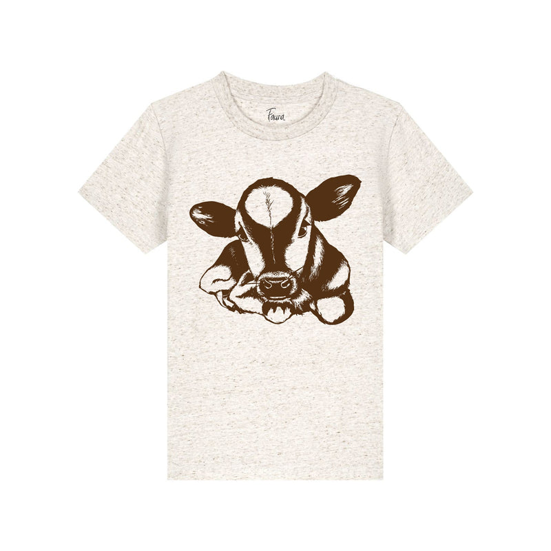 Fauna Kids T-Shirt, Cow on Natural Heather Cotton
