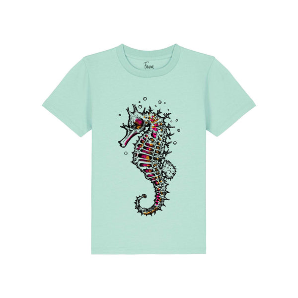Fauna Kids T-Shirt, Seahorse Print on Caribbean Blue
