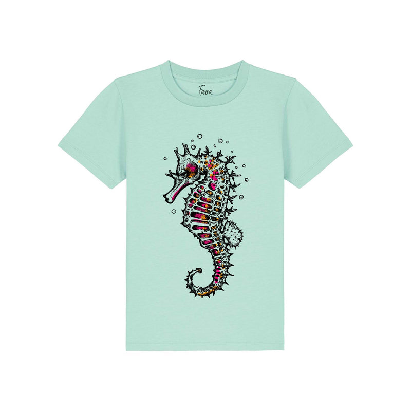 Fauna Kids T-Shirt, Seahorse Print on Caribbean Blue