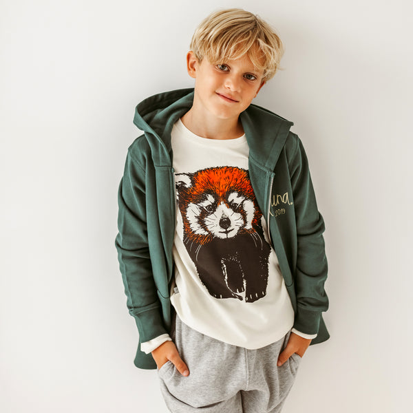 Fauna Kids T-Shirt, Red Panda on Oatmeal
