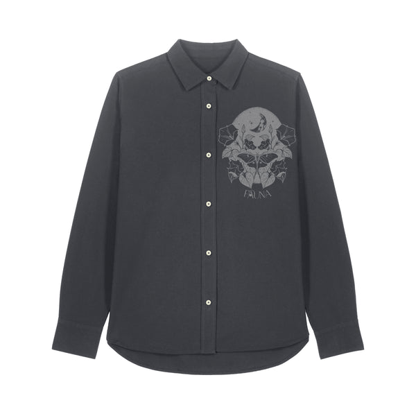 Women's Oxford Shirt | Charcoal with Silver Print