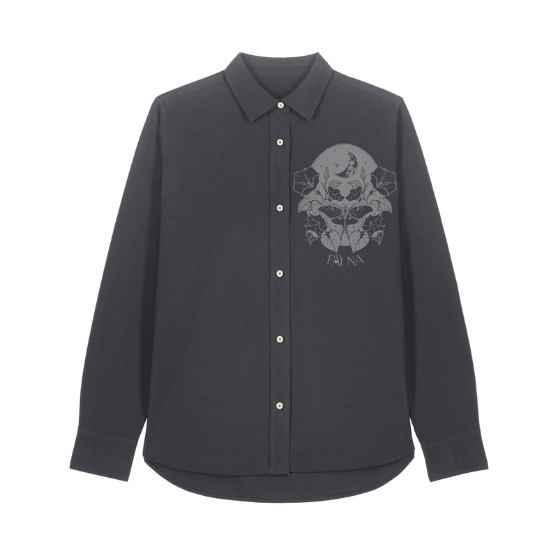 Women's Oxford Shirt | Charcoal with Silver Print