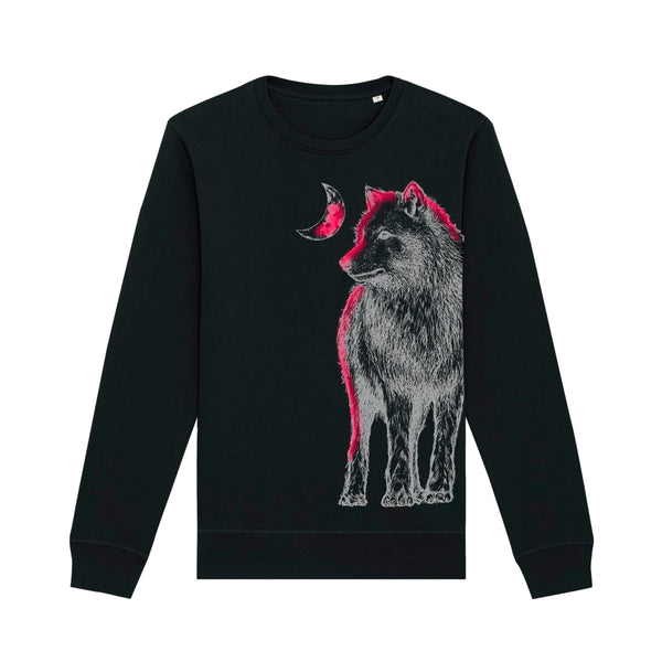 Organic Cotton Graphic Sweatshirt | Wolf on Black with Neon Highlight