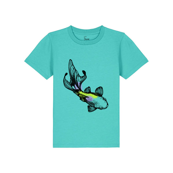 Fauna Kids T-Shirt, Koi Fish Print on Turquoise
