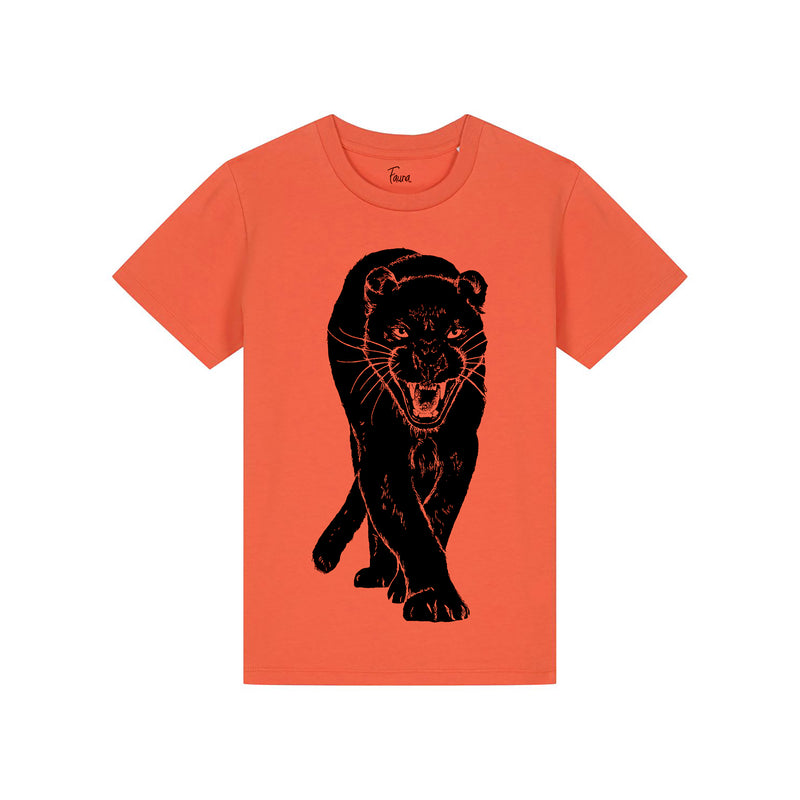 Fauna Kids t-shirt | Panther on Salsa Orange