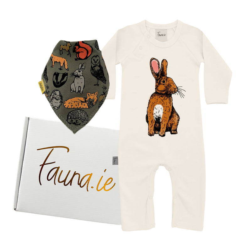 Baby Gift Box | Organic Cotton Two Piece with Rabbit Onesie fauna.ie