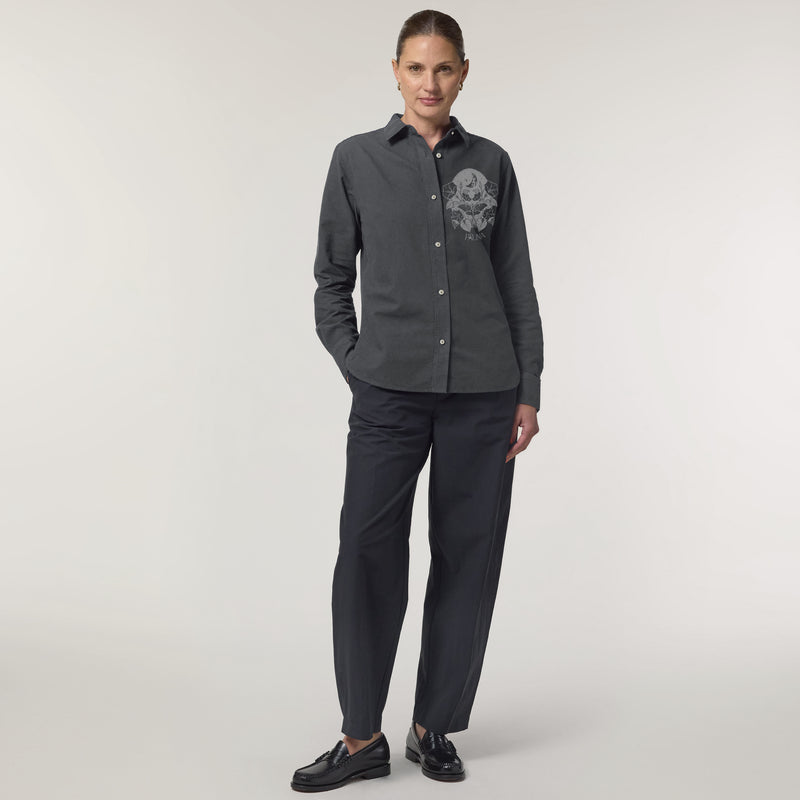 Women's Oxford Shirt | Charcoal with Silver Print