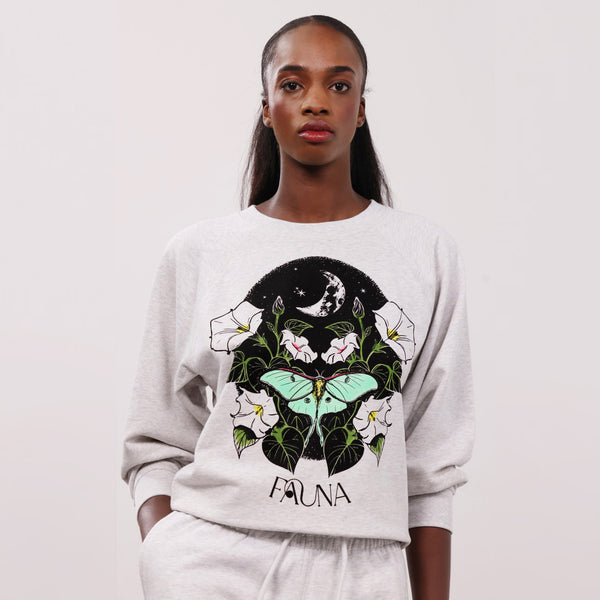 Organic Cotton Women's Graphic Sweatshirt | Moonflower Cool Heather