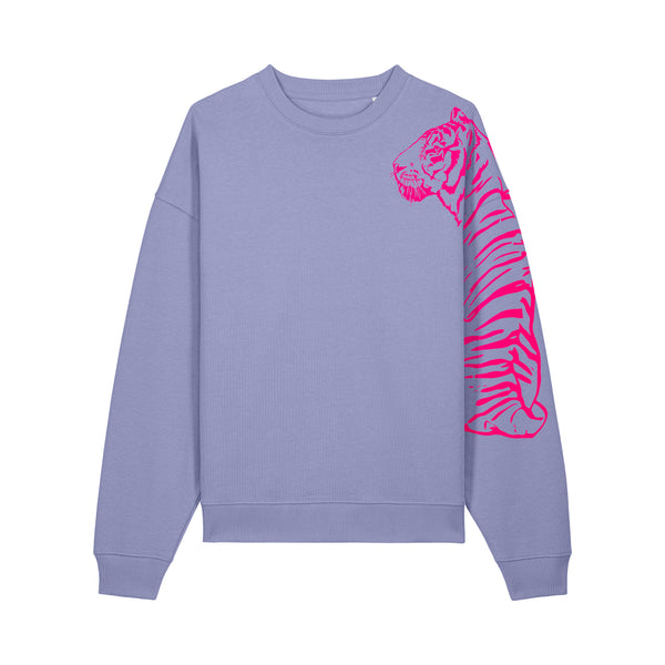 Tiger Oversized Sweatshirt | Neon Pink on Violet