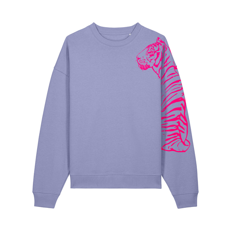 Tiger Oversized Sweatshirt | Neon Pink on Violet