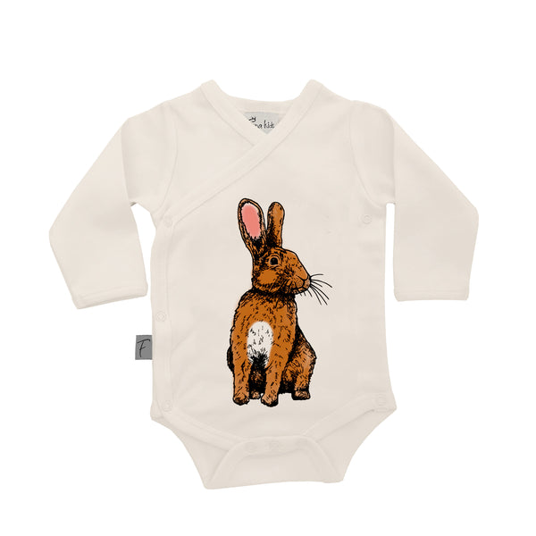 Organic Cotton Baby Bodysuit | Kimono Style | Rabbit