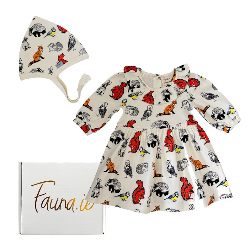 Baby Gift Box | Woodland Print Dress & Bonnet - fauna kids