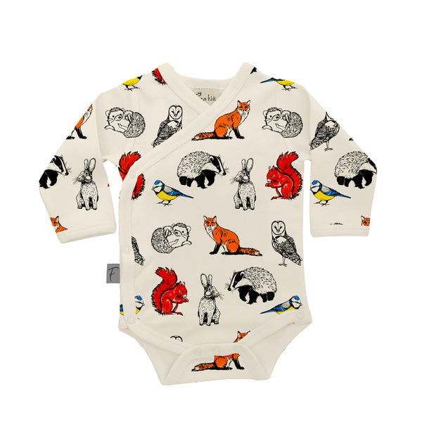 Organic Cotton Baby Bodysuit | Kimono Style | Woodland