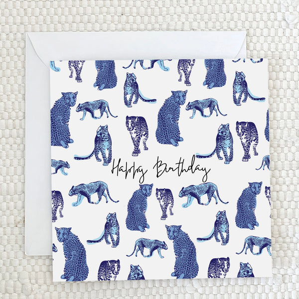 'Happy Birthday' - Blue leopard Greeting Card - fauna.ie