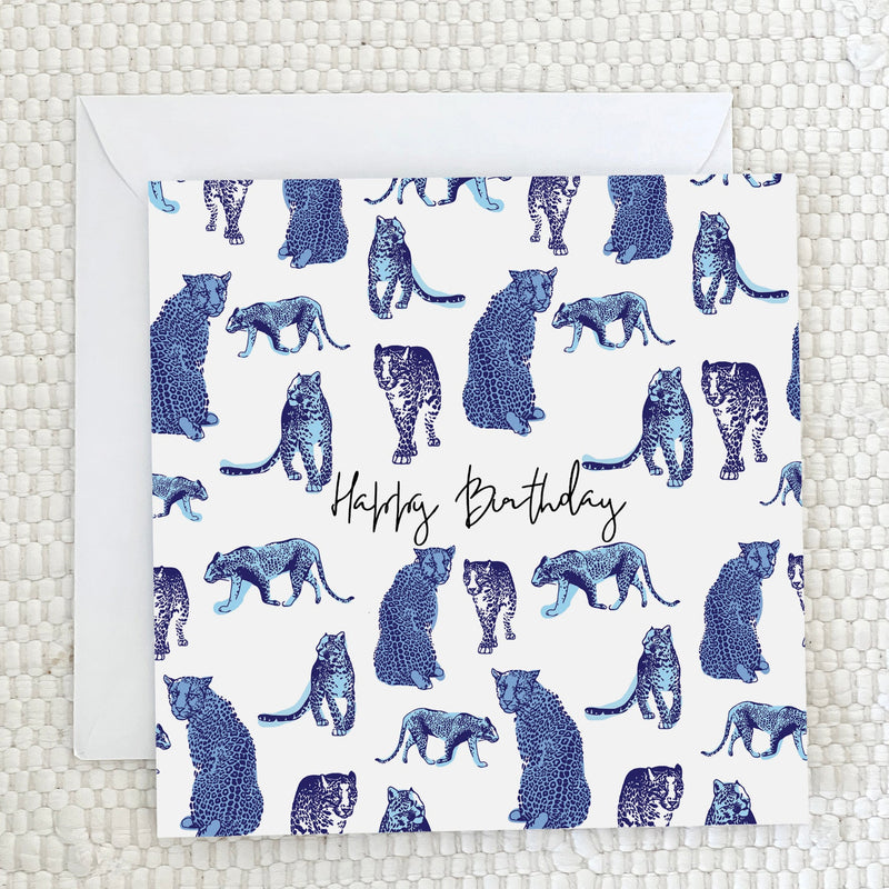 'Happy Birthday' - Blue leopard Greeting Card - fauna.ie