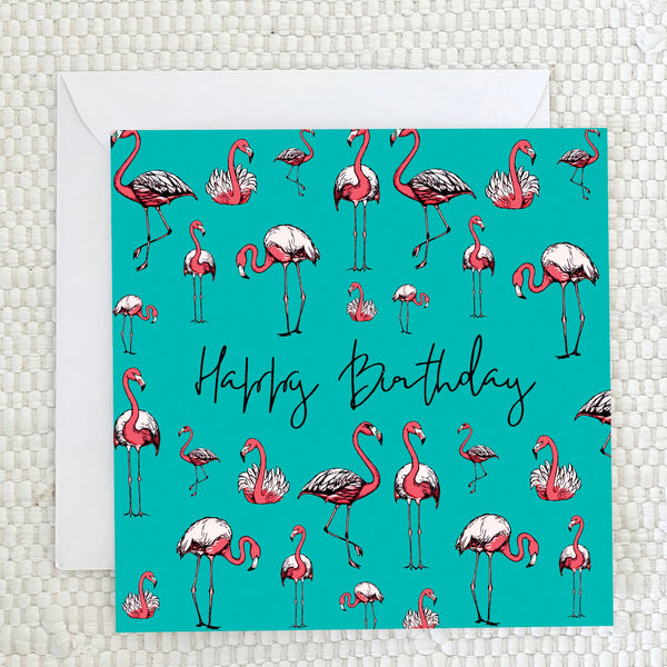 'Happy Birthday' - Flamingo Greeting Card - fauna.ie