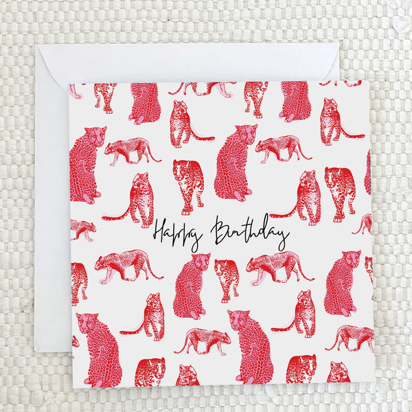 'Happy Birthday' - Red leopard Greeting Card - fauna.ie
