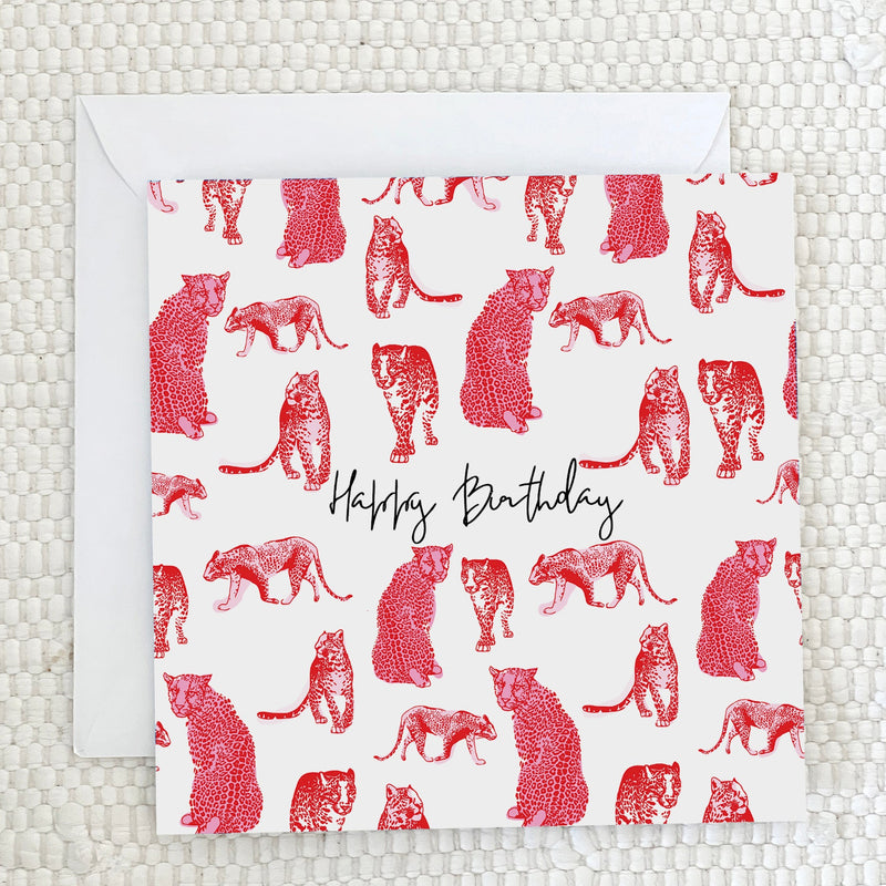 'Happy Birthday' - Red leopard Greeting Card - fauna.ie