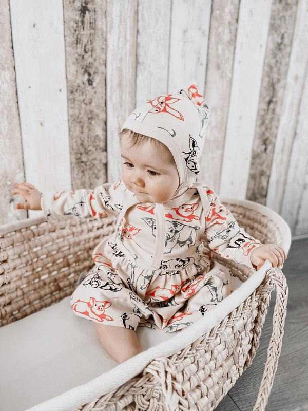 Hat For Baby, Organic Cotton with Piglet Print Fauna Kids