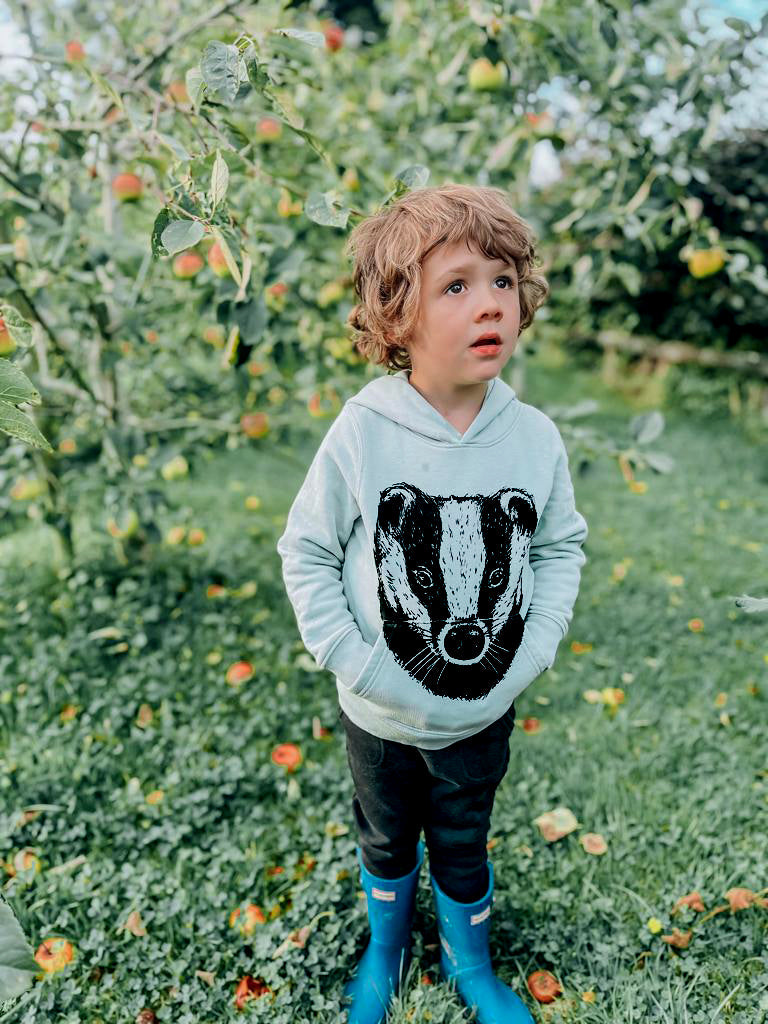 Kids Organic Cotton Hoodie | Badger Aloe Green Fauna Kids
