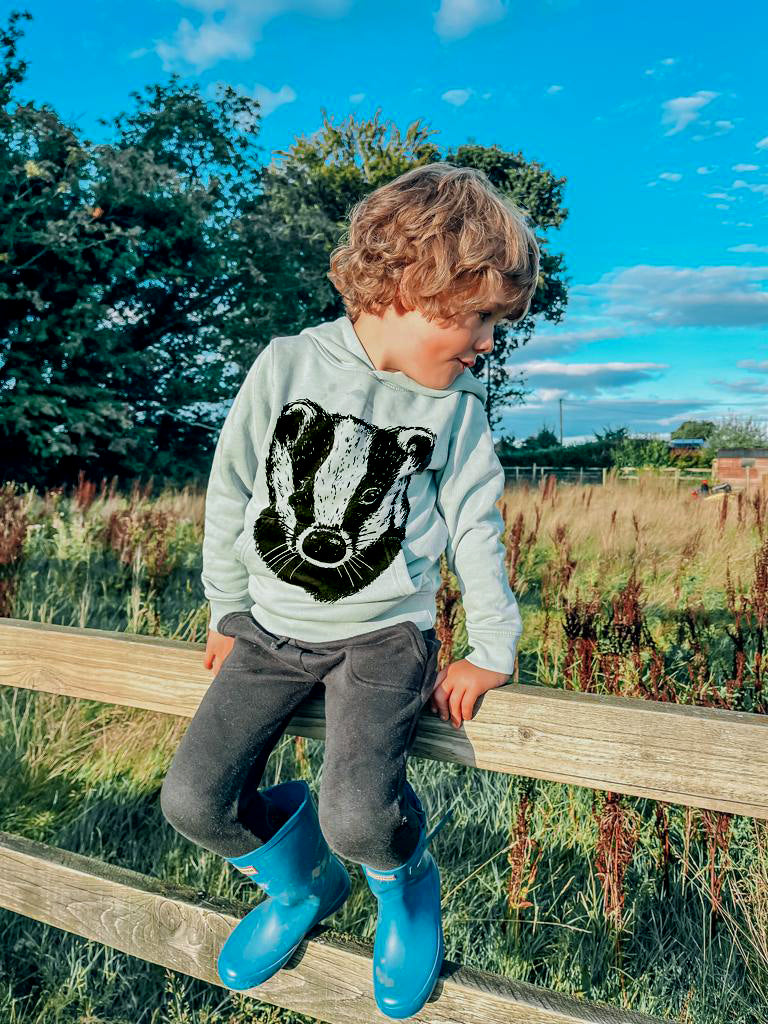 Kids Organic Cotton Hoodie | Badger Aloe Green Fauna Kids