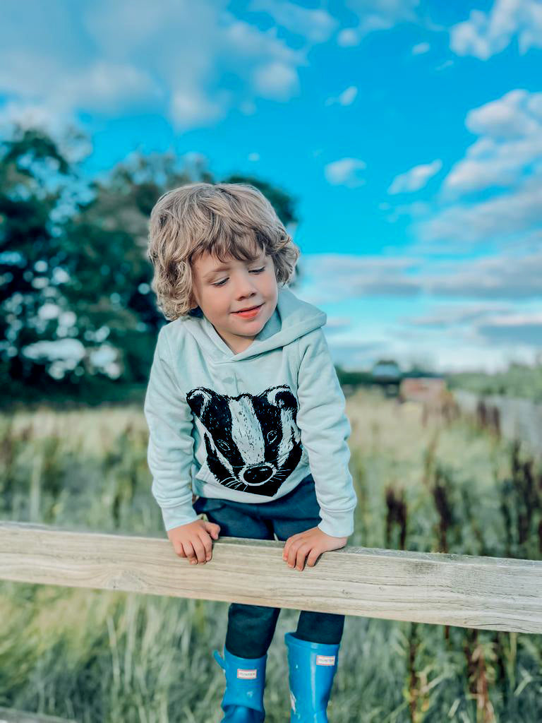Kids Organic Cotton Hoodie | Badger Aloe Green Fauna Kids