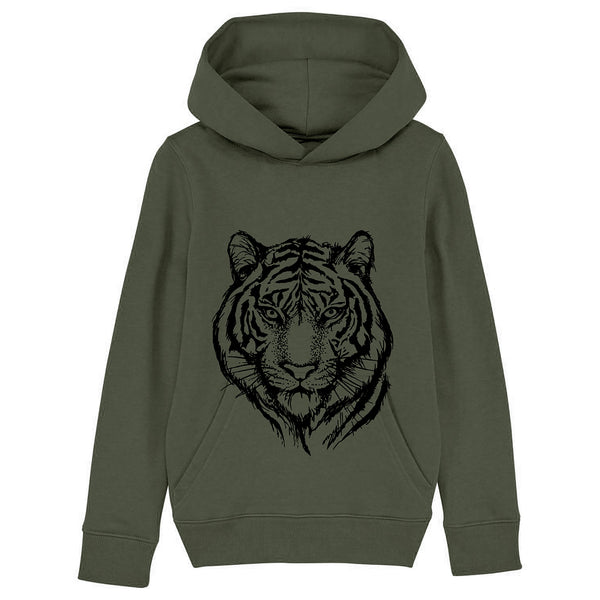 Organic Cotton Kids Hoodie | Khaki Tiger - Fauna Kids