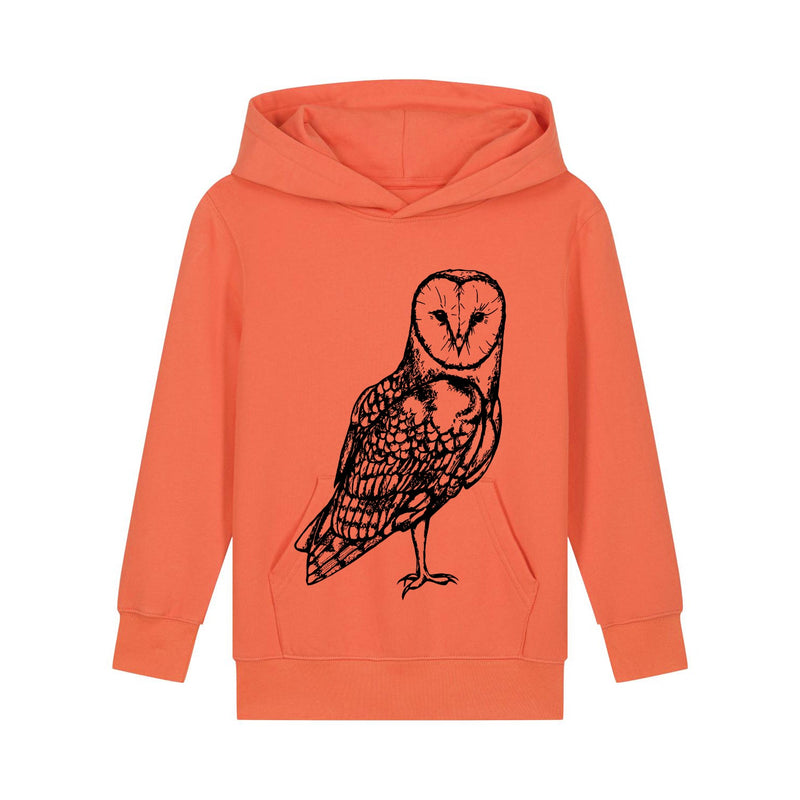 Sweat à capuche en coton biologique pour enfants | Chouette sur orange corail 