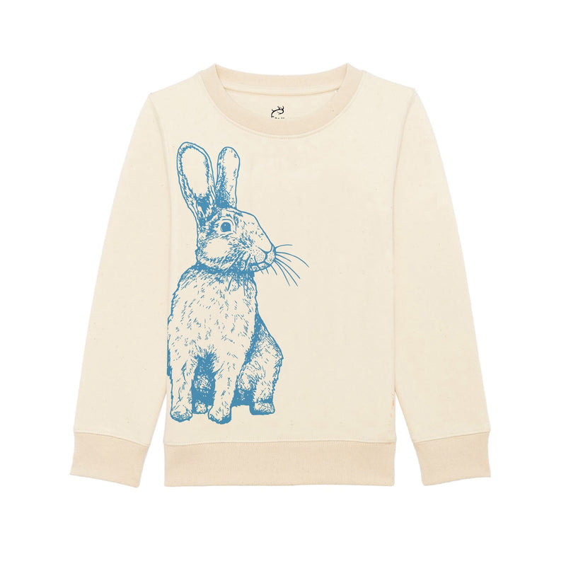 Kids Organic Cotton Sweatshirt | Blue Rabbit on Ecru Fauna Kids