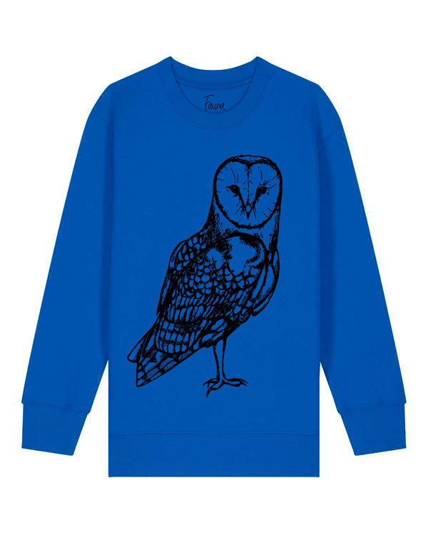 Organic Cotton Kids Sweatshirt | Owl on Royal Blue - Fauna Kids