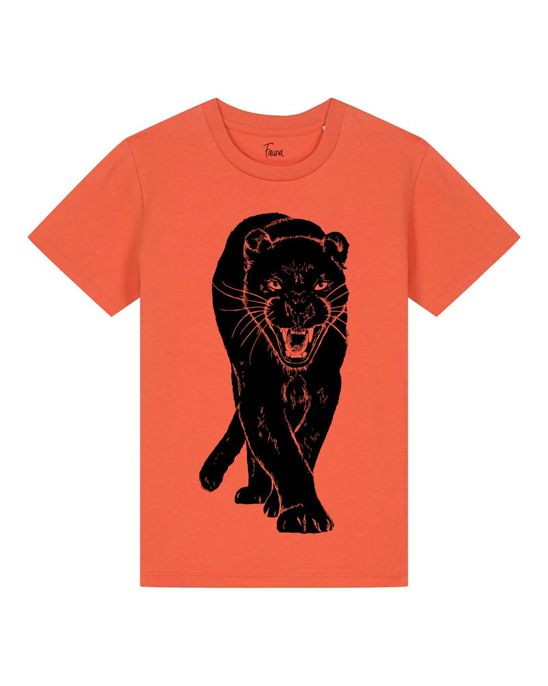 Kids t-shirt | Panther on Salsa Orange