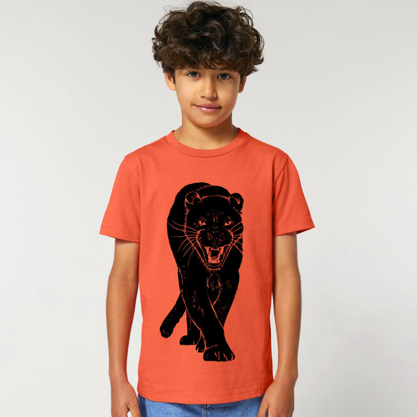 Kids t-shirt | Panther on Salsa Orange