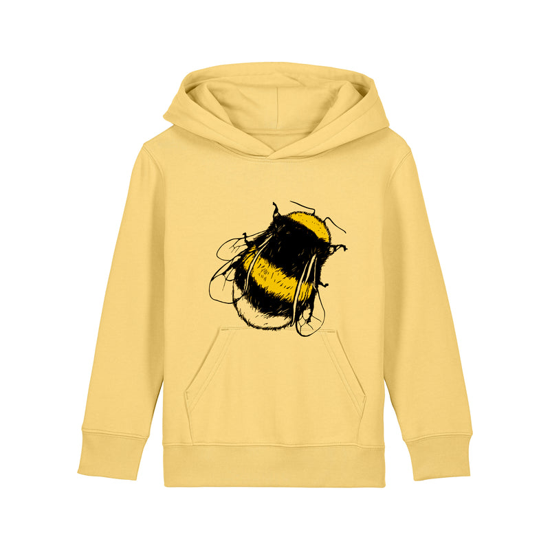 Kids yellow hoodie with a bee design by fauna.ie