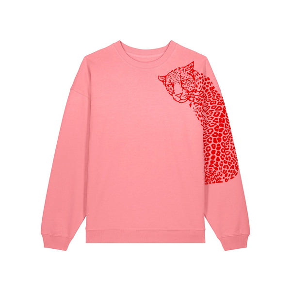 Leopard Oversized Sweatshirt | Pink with Red - fauna.ie