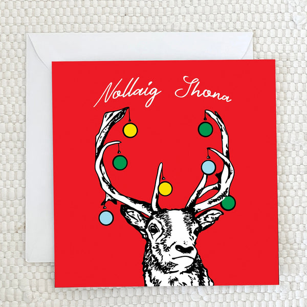 'Nollaig Shona' Reindeer Christmas Card