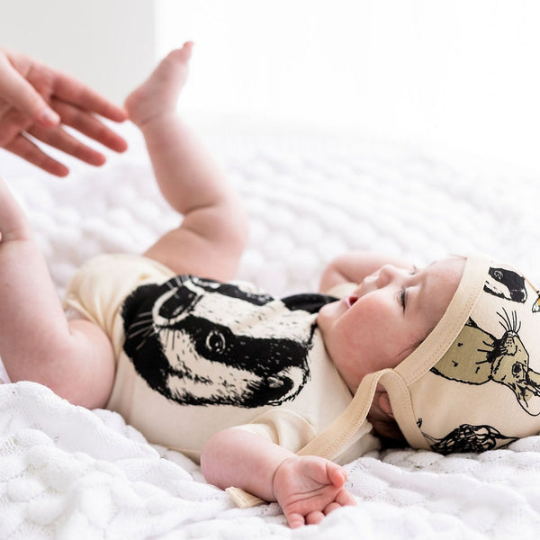 Organic Cotton Baby Bodysuit | Handprinted Badger - fauna kids