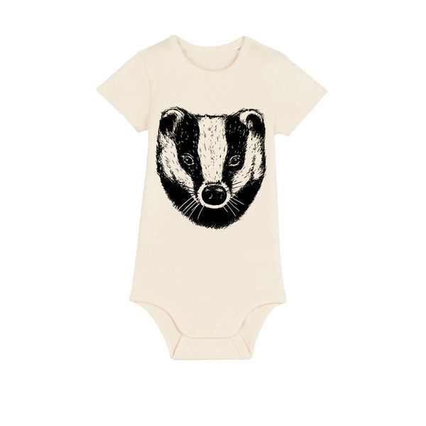 Organic Cotton Baby Bodysuit | Handprinted Badger - fauna kids