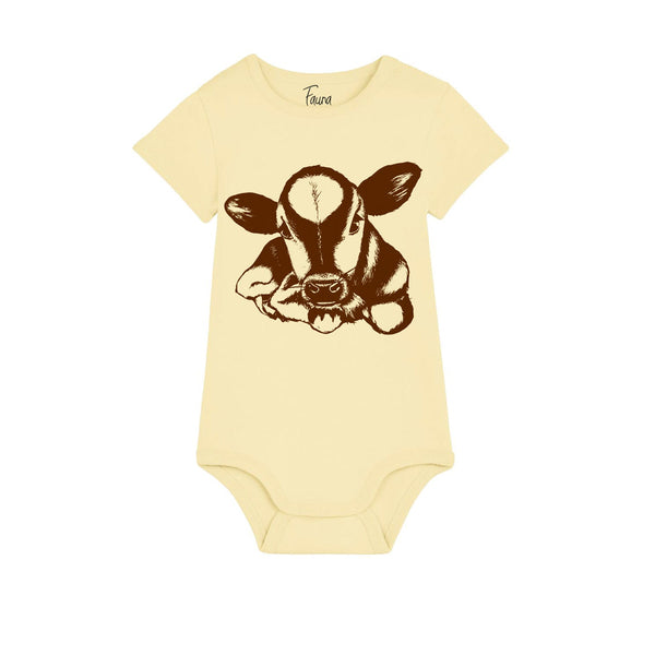 Organic Cotton Baby Bodysuit | Handprinted Cow - fauna kids
