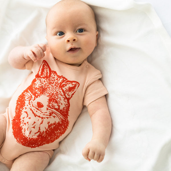 Organic Cotton Baby Bodysuit | Handprinted Fox - fauna kids