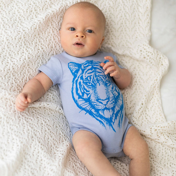 Organic Cotton Baby Bodysuit | Handprinted Tiger - fauna kids