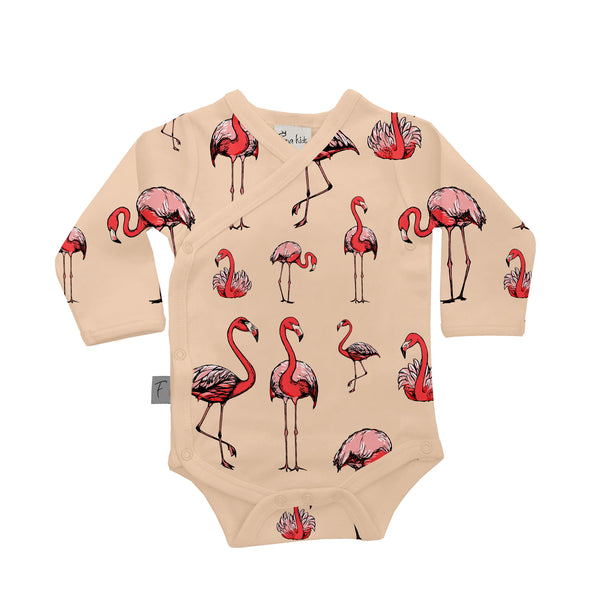 Organic Cotton Baby Bodysuit | Kimono Style | Flamingo - fauna kids