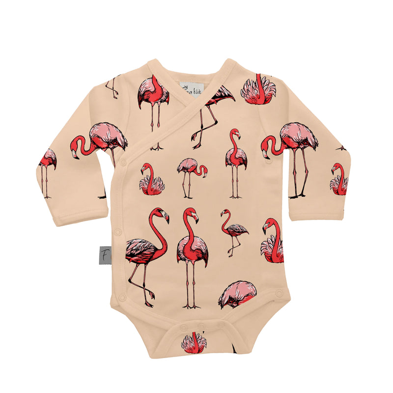 Organic Cotton Baby Bodysuit | Kimono Style | Flamingo - fauna kids