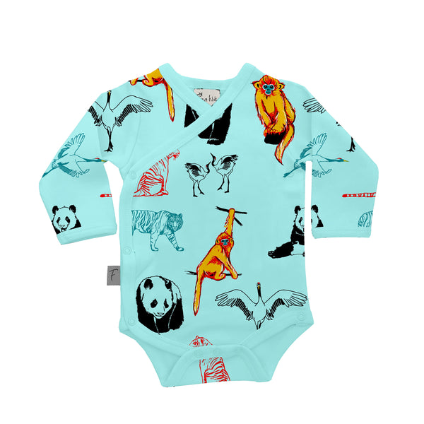 Organic Cotton Baby Bodysuit | Kimono Style | Panda & Friends - fauna kids